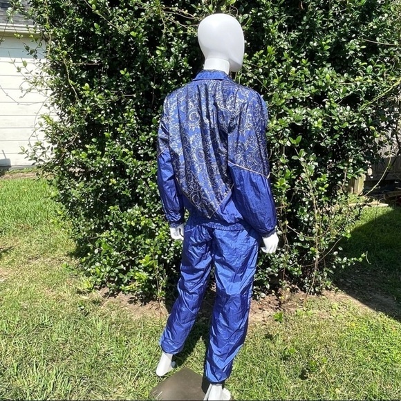 VINTAGE Chaver Graphic Print Royal Blue Parachute Ski Jacket & Pants - Picture 9 of 15